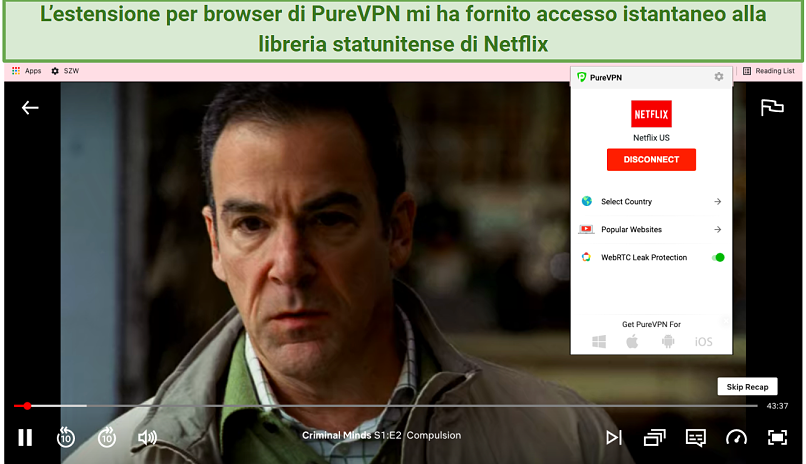 Graphic showing Netflix US playing using PureVPNs US servers