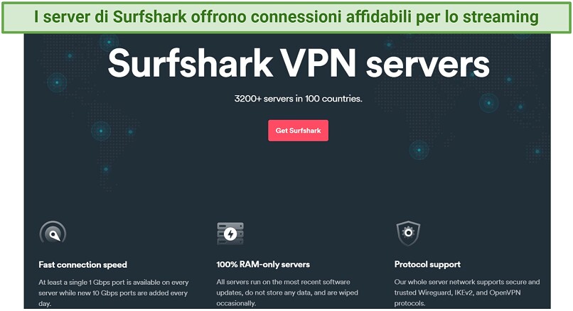 Screenshot che mostra il numero di server disponibili su Surfshark