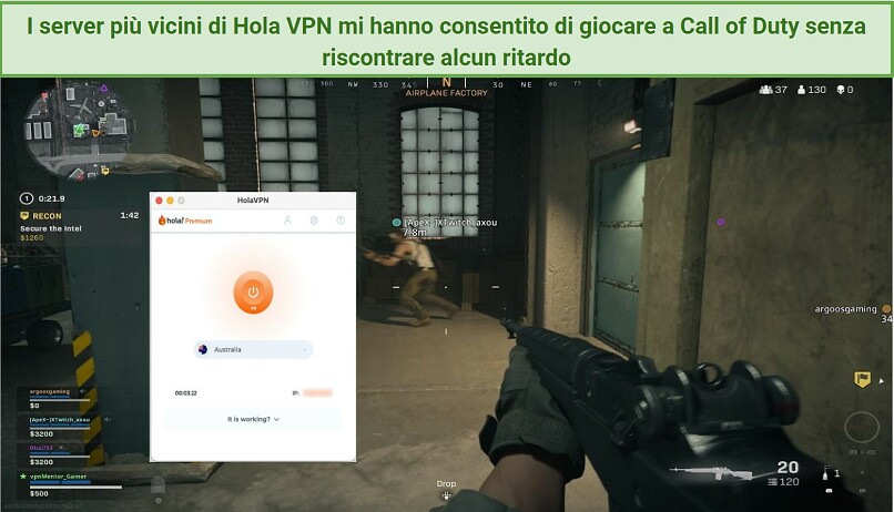 Graphic showing Hola VPN with Call of Duty