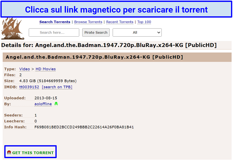 Immagine che mostra come scaricare un torrent usando il link magnetico di uTorrent