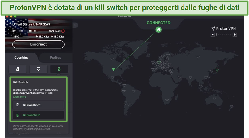 Screenshot of ProtonVPN's kill switch