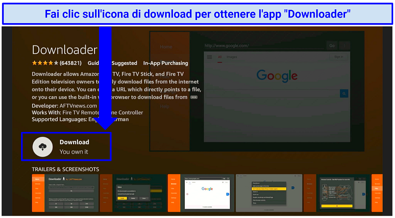 A screenshot showing it's easy to download the Downloader app from Amazon Appstore