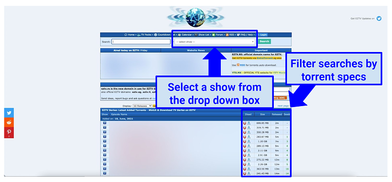 Graphic showing EZTV homepage