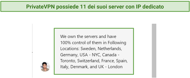 Screenshot of PrivateVPN live chat where they told me which servers it owns