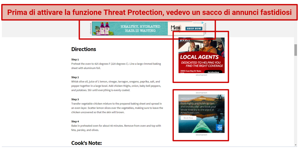 Zero ads displayed on allrecipescom with Threat Protection enabled