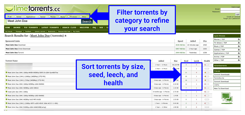 Graphic showing Limetorrentz homepage