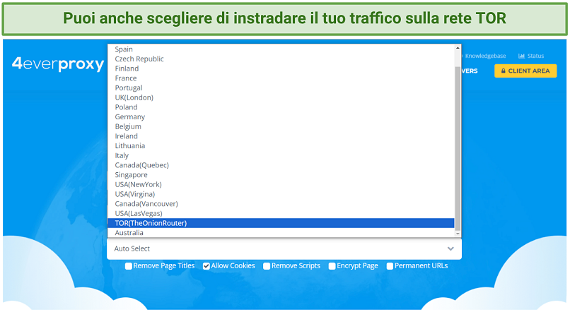 Screenshot of 4everproxy IP location selection