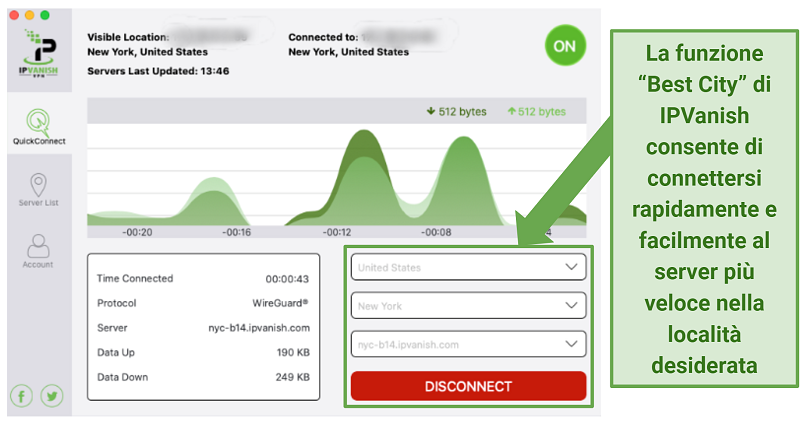 Screenshot showing IPVanish's