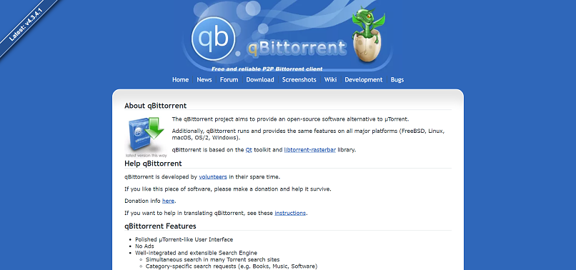 qBittorrent homepage screenshot
