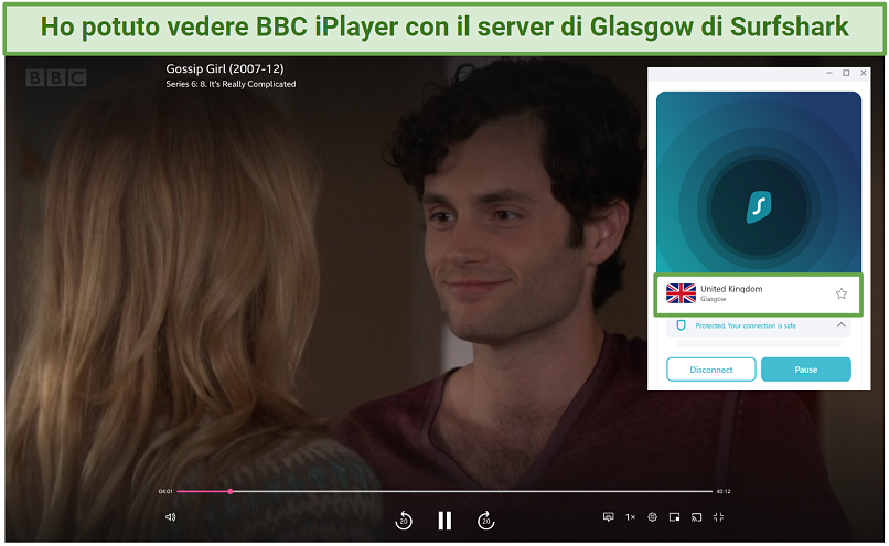 Screenshot of Surfshark unblocking BBC iPlayer on UK servers
