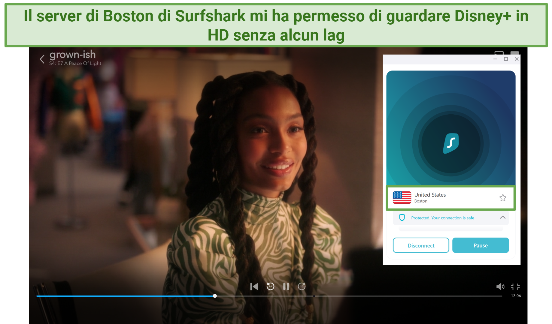 Screenshot of Surfshark unblocking Disney+ on US servers
