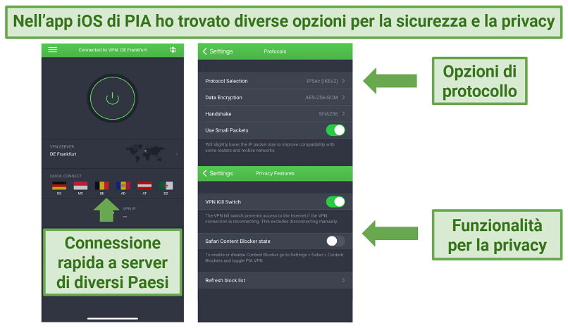 Screenshot of PIA's iOS app