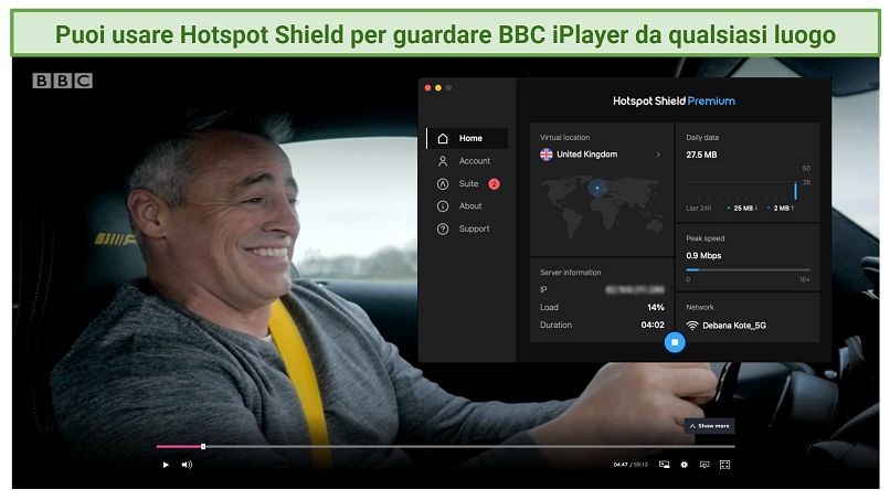 Graphic showing Hotspot Shield with BBC iPlayer