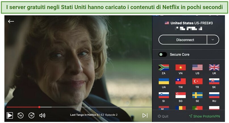 Screenshot of protonVPN unblocking Netflix US