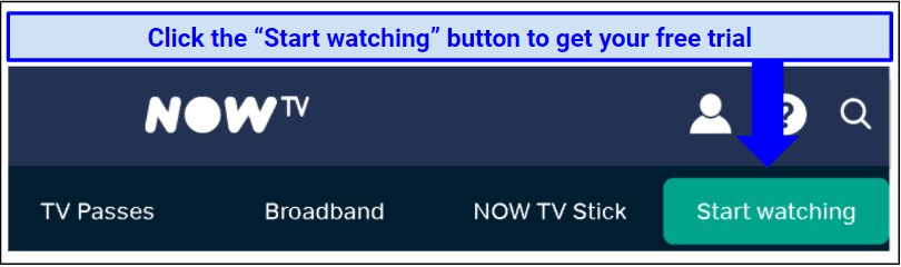 Graphic showing where to click to start a NOW TV subscription