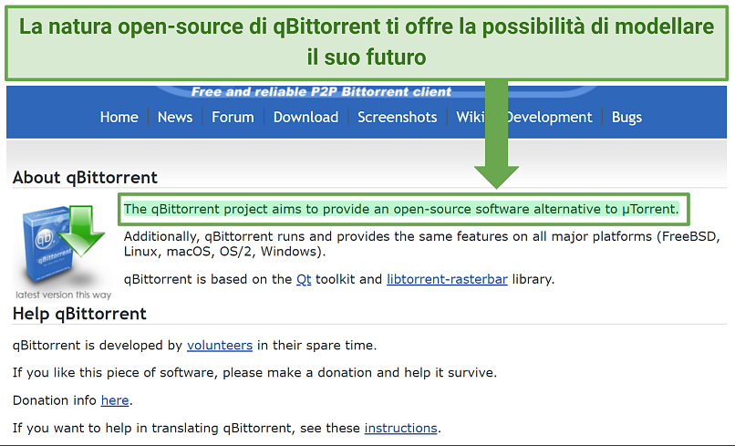 Uno screenshot che mostra la natura open-source di qBittorrent