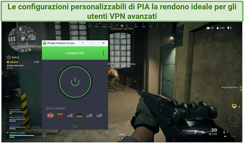screenshot del gameplay di COD con PIA connesso