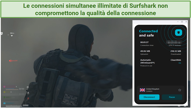 Uno screenshot di una partita a Call of Duty connessi a Surfshark