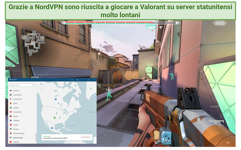 A screenshot of playing Valorant with NordVPN