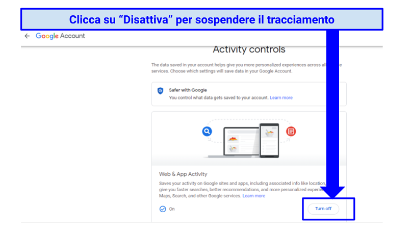 A screenshot of step 1 of turning off Google tracking ability