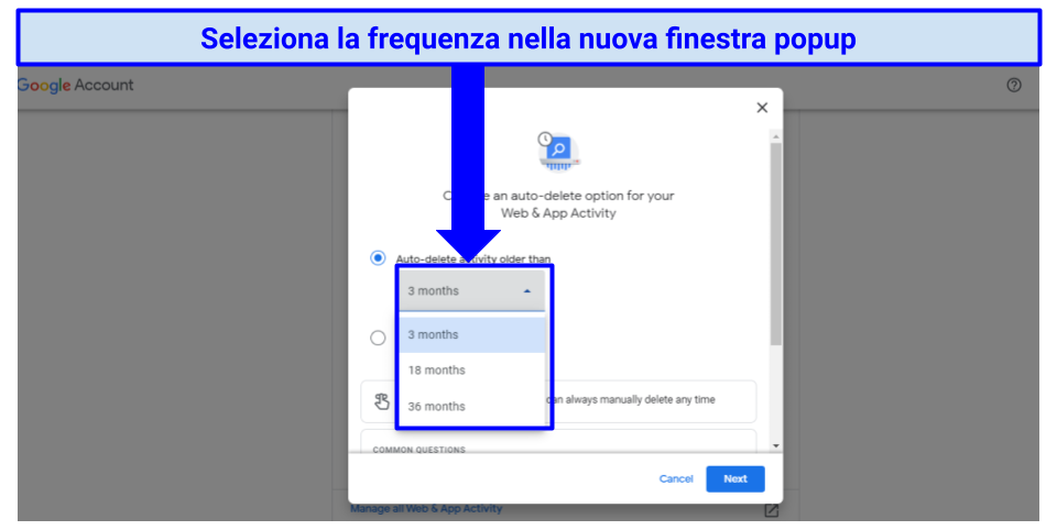 Screenshot of step 2 of setting your Google account Auto-delete option
