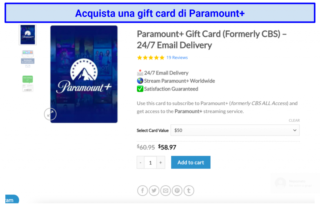 a screenshot of a Paramount+ gift card purchase