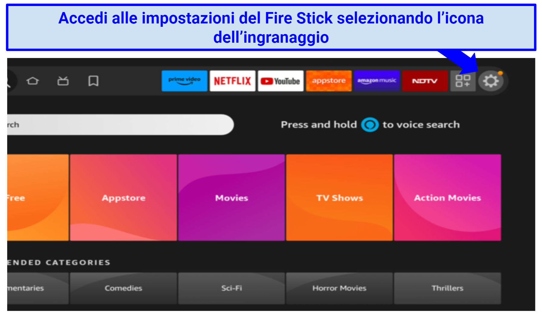 Screenshot of Amazon Fire Stick TV home menu