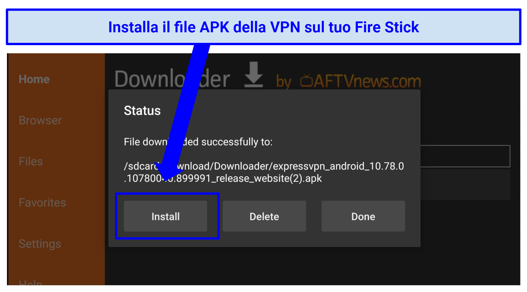 Screenshot showing Downloader app successfully downloading an APK file.