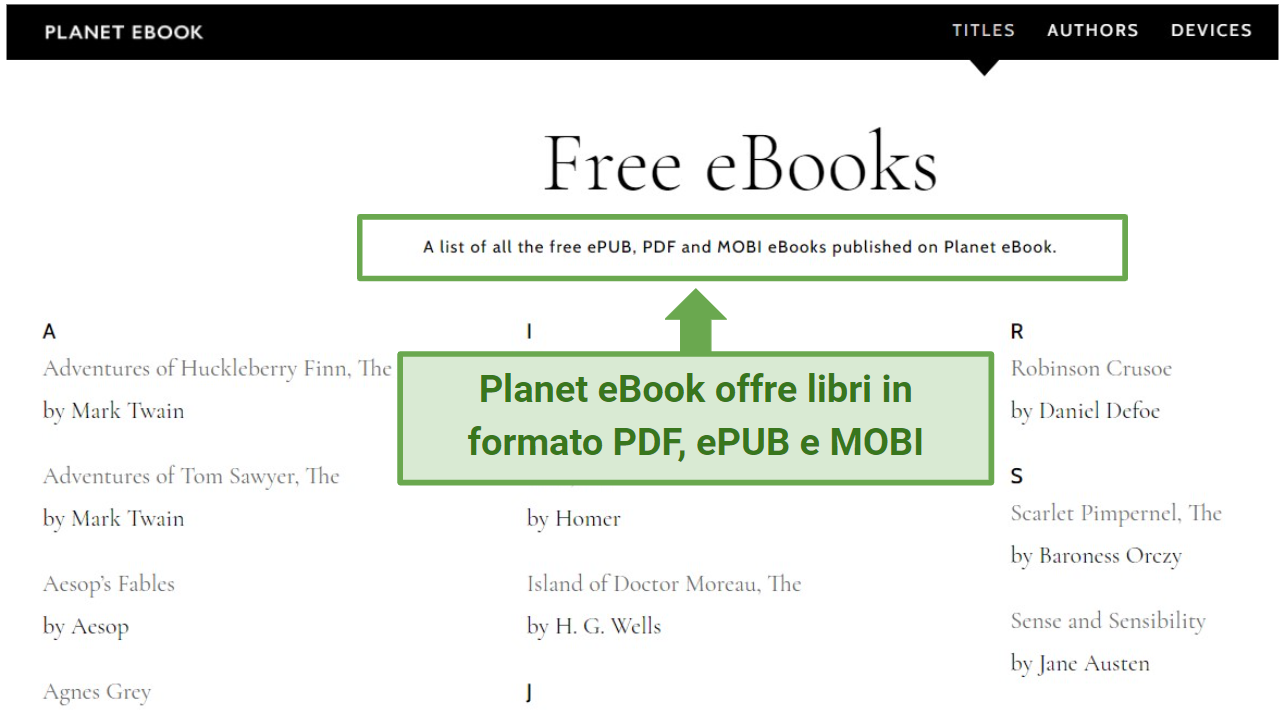 A screenshot of Planet Ebook homepage