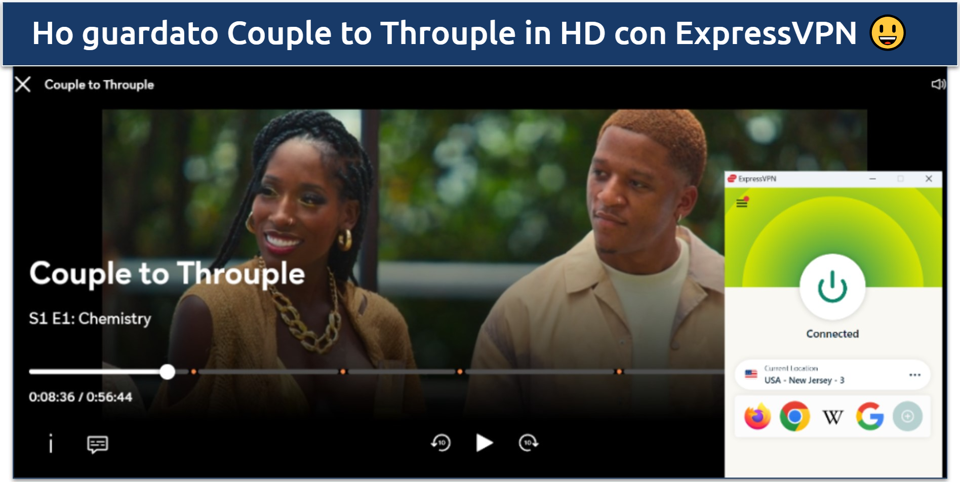 A screenshot of Couple to Throuple streaming with ExpressVPN