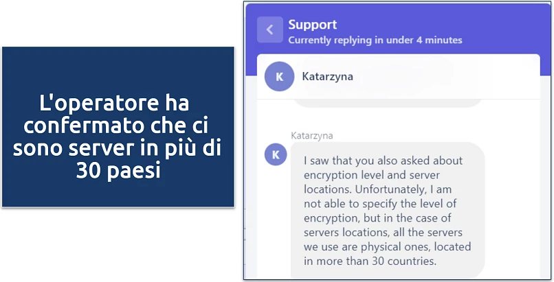 Screenshot of customer support chat response 