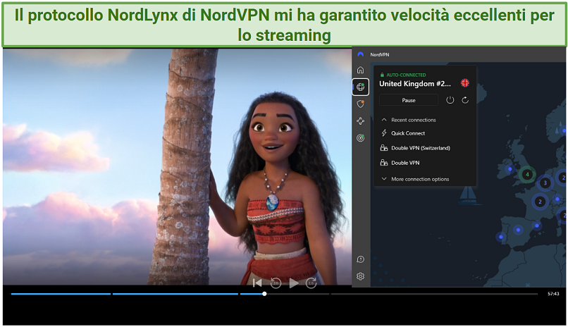 Una schermata di Moana su Disney+ collegati a un server NordVPN nel Regno Unito