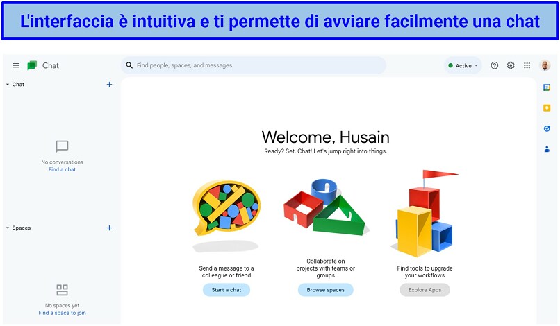 Screenshot dell'interfaccia di Google Chat