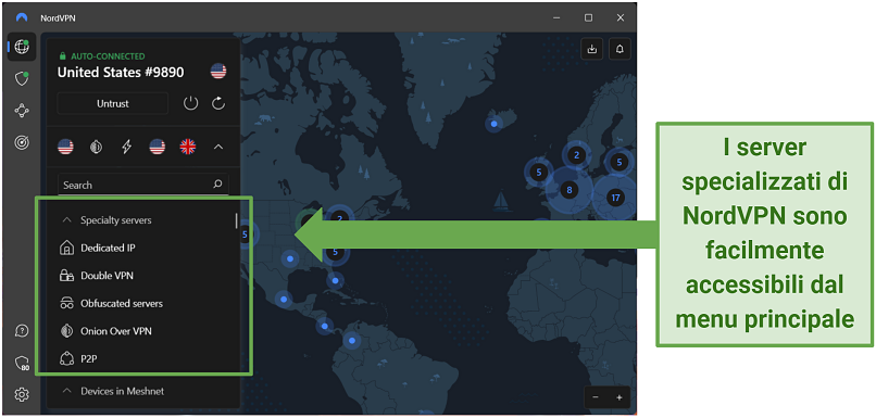 Screenshot of NordVPN user interface