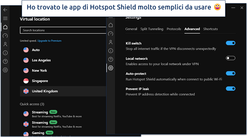 Screenshot of Hotspot Shield's free Windows app
