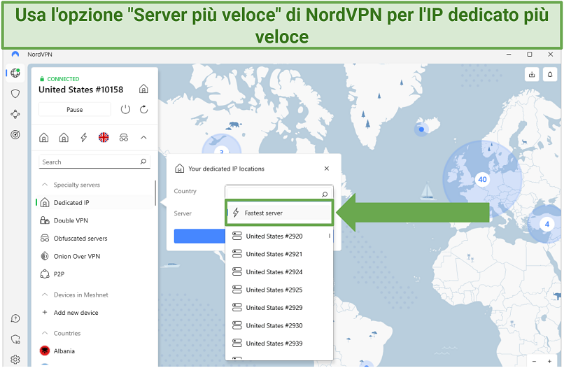 Screenshot dell'app di NordVPN che mostra la funzionalità 