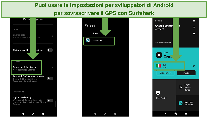 Uno screenshot dell'app Surfshark con la pagina delle impostazioni aperte.