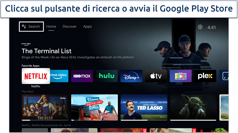 Screenshot della homepage di Android TV