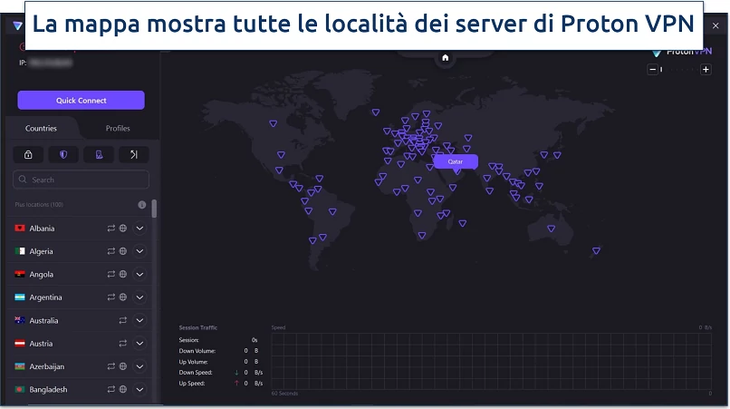 Uno screenshot della schermata iniziale di Proton VPN sull'app Windows