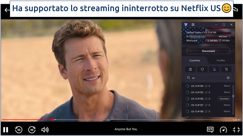 Uno screenshot di Disney+ che trasmette Free Guy mentre è connesso al server degli Stati Uniti ottimizzato per lo streaming di Proton VPN