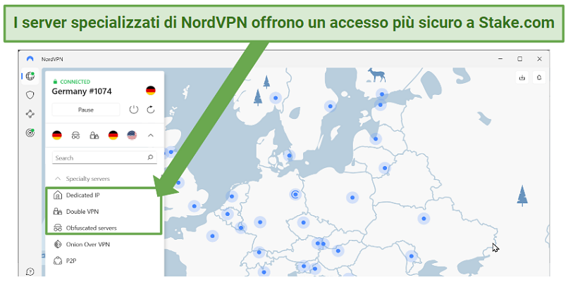 Screenshot of NordVPN obfuscated and Double VPN servers