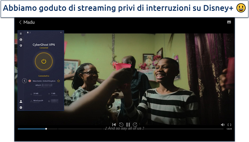 Screenshot di Mado in streaming su Disney+ con CyberGhost connesso