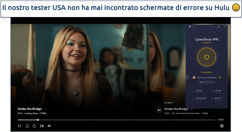 Screenshot di Hulu in streaming con CyberGhost connesso