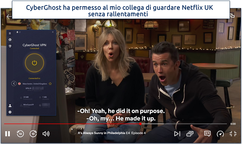 screenshot di Netflix in streaming con CyberGhost connesso