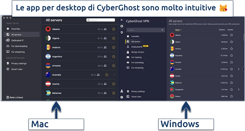 Screenshot of CyberGhost's desktop apps