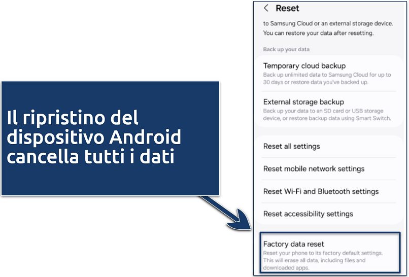 Screenshot of an Android smartphone reset window