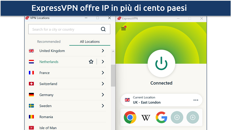 Screenshot of ExpressVPN connected to a server in London