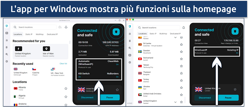 Screenshots comparing Surfshark's Windows and macOS apps