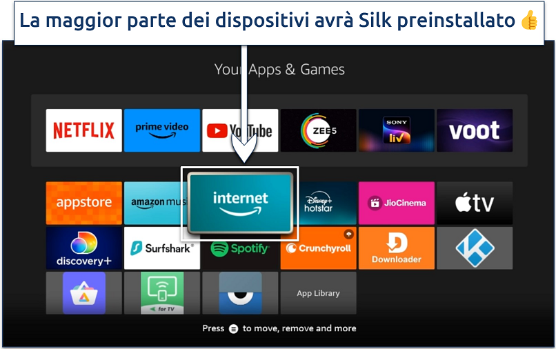 Screenshot dell'icona del browser Silk su Firestick