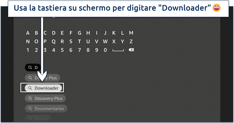 Screenshot che mostra come cercare l'app Downloader